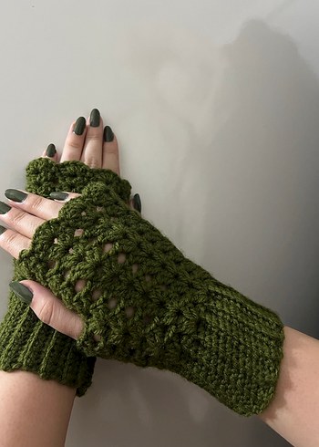 Dantel Detaylı Koyu Yeşil Kadın Eldiven - Görsel 3