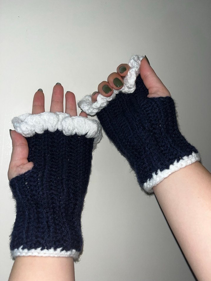 Kadın Lacivert Beyaz Örgü Eldiven - Görsel 3