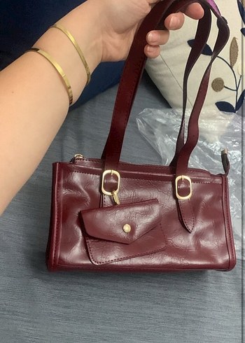 Zara Bordó Deri Kadın Omuz Çantası