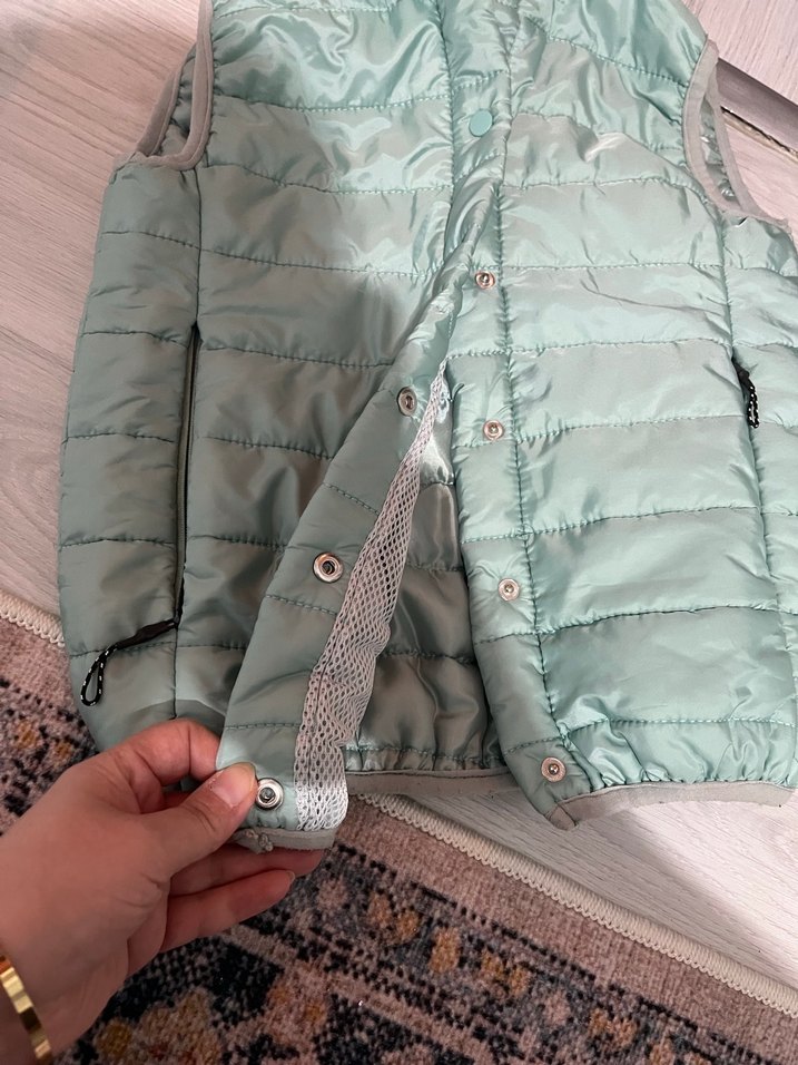 Kız Çocuk Turkuaz Fermuarlı Yelek - Görsel 5