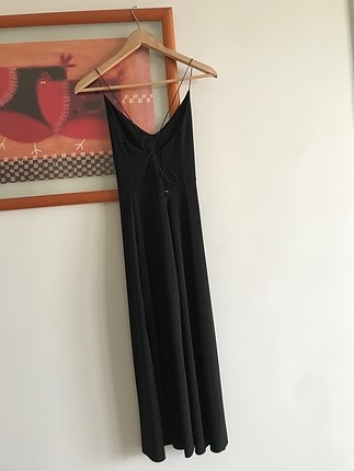 s Beden siyah Renk İp bağlamalı yırtmaçlı elbise