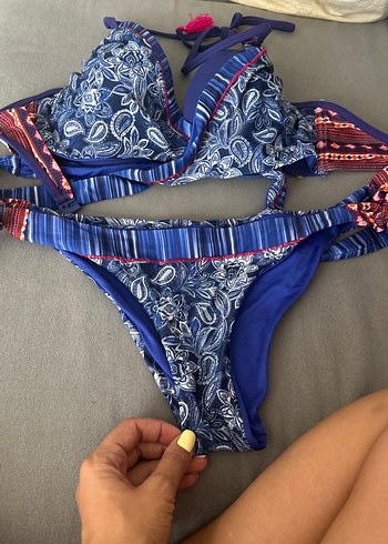 m Beden mavi Renk Mavi Bohem Desenli Strappy Bikini