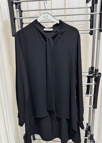 Siyah Kadın Mini Tunik, Uzun Kollu, Salaş Kesim - Görsel 3