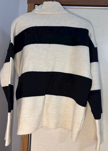 Missbah Çizgili Yarım Fermuarlı Yün Kazak - Görsel 2