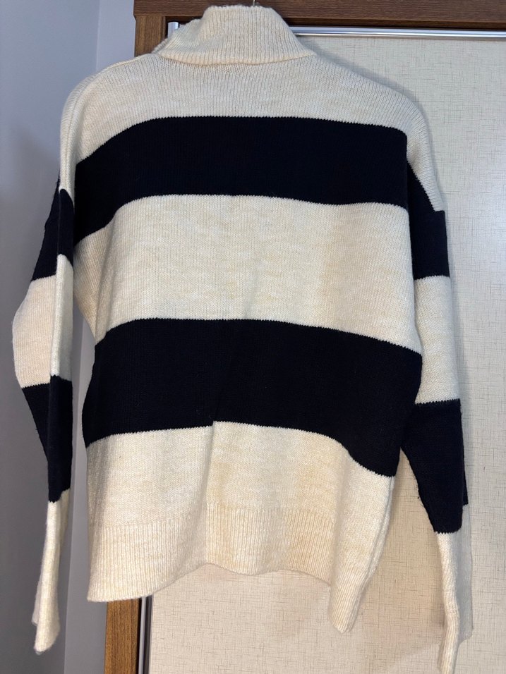 Missbah Çizgili Yarım Fermuarlı Yün Kazak - Görsel 2