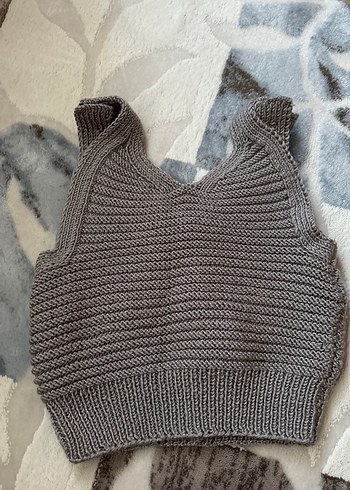 Gri Örgü Kolsuz bebek Süveter - Görsel 2