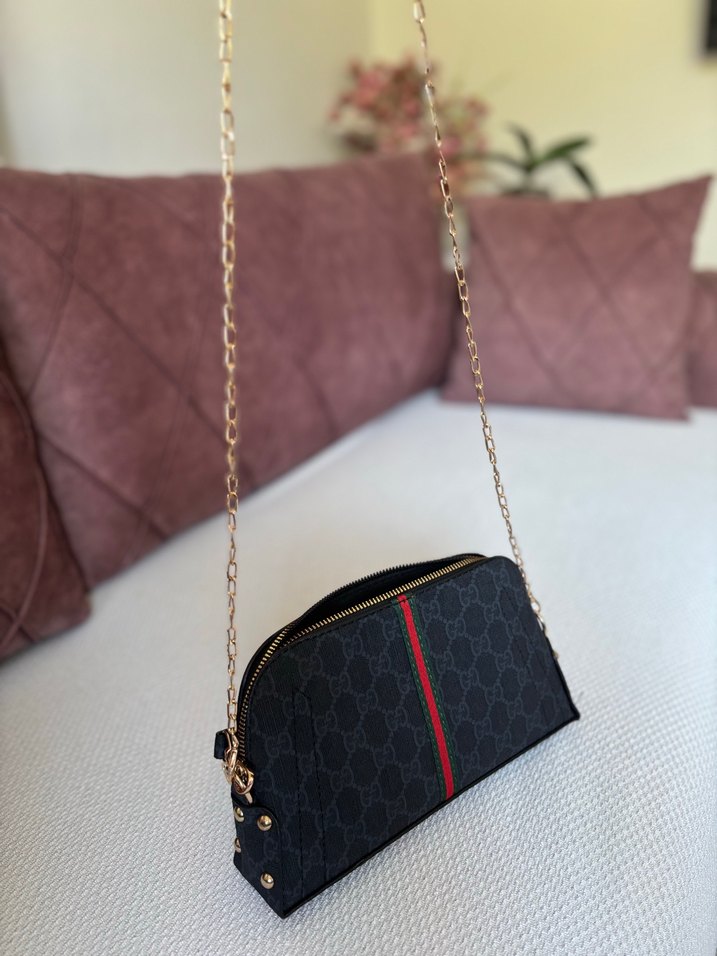 Zincir Detaylı Siyah Desenli Kadın Çanta - Görsel 5