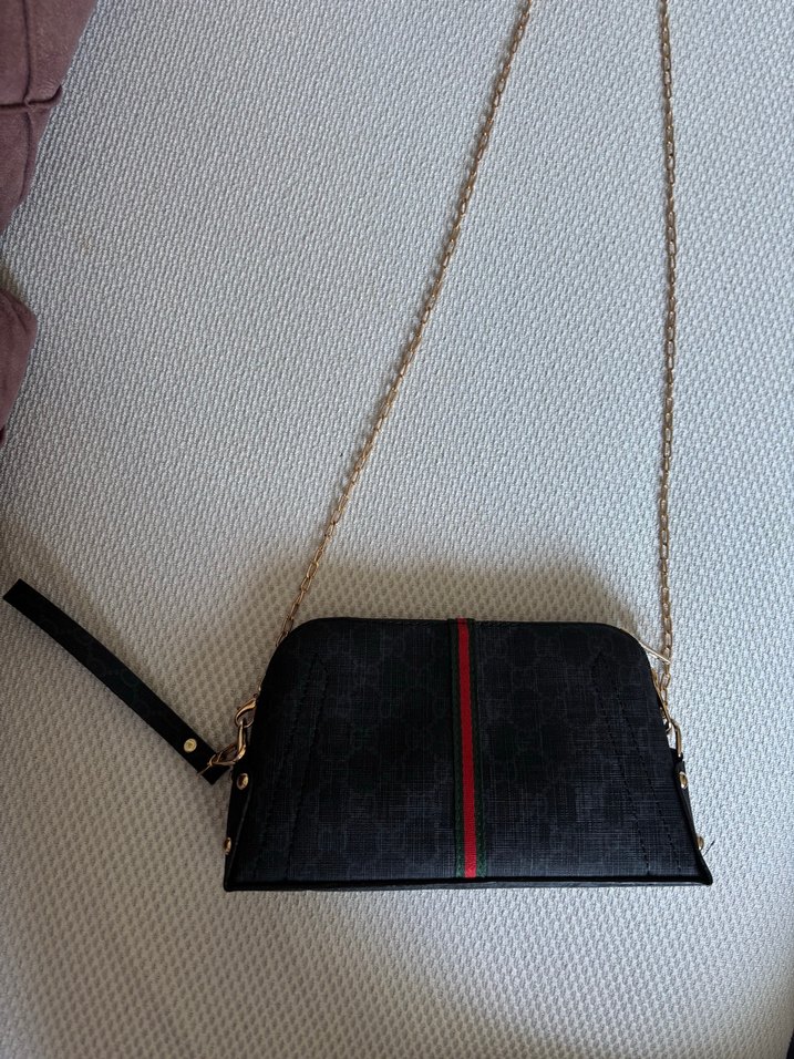 Zincir Detaylı Siyah Desenli Kadın Çanta - Görsel 3