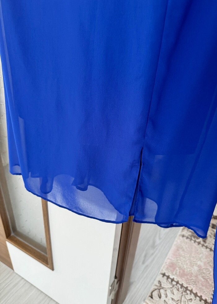 Parlament mavisi şifon abiye elbise - Görsel 4