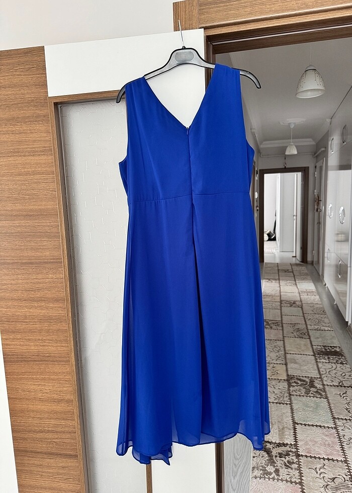 Parlament mavisi şifon abiye elbise - Görsel 3