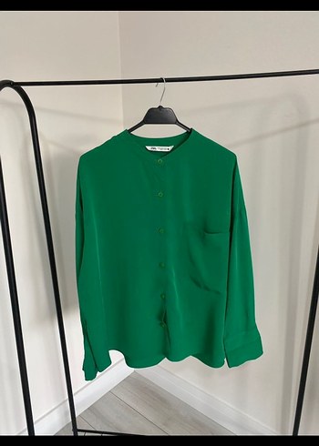 Kadın Yeşil Yakalı Saten Gömlek - Görsel 5