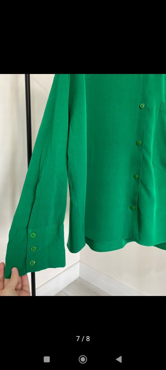 Kadın Yeşil Yakalı Saten Gömlek - Görsel 3