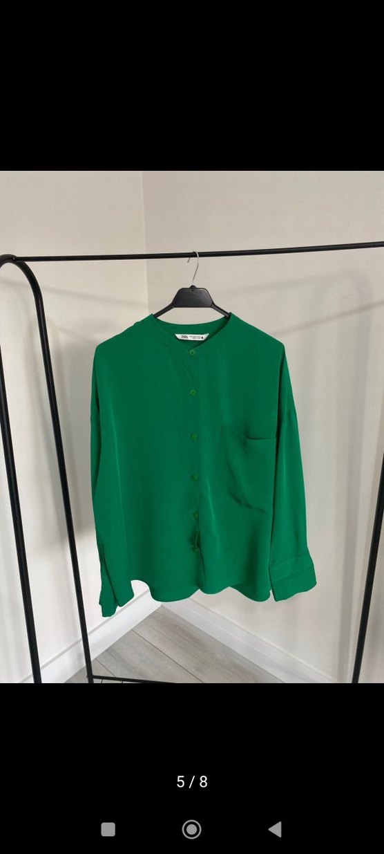 Kadın Yeşil Yakalı Saten Gömlek - Görsel 5