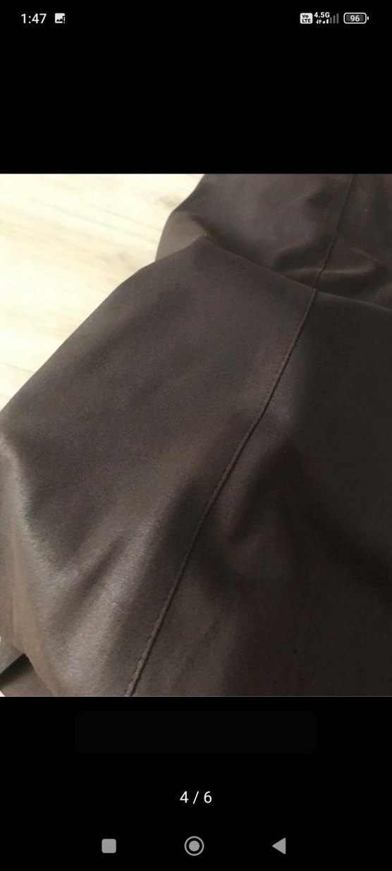 Kahverengi Deri-İnce Nubuk Midi Etek - Görsel 3