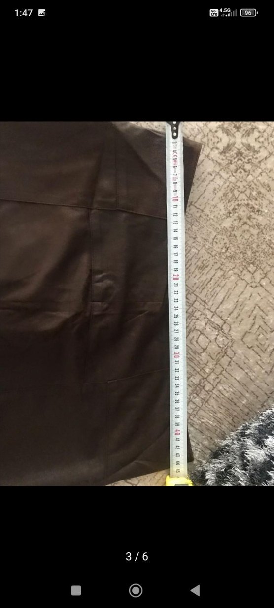 Kahverengi Deri-İnce Nubuk Midi Etek - Görsel 5