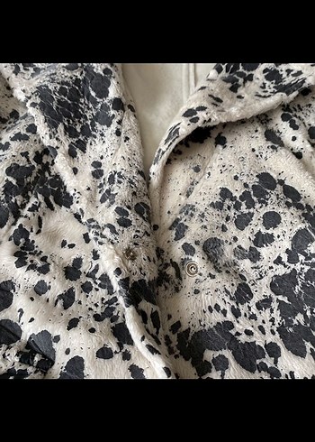 Peluş Detaylı Dağlama Desenli Uzun Kollu Kadın Blazer Ceket - Görsel 4