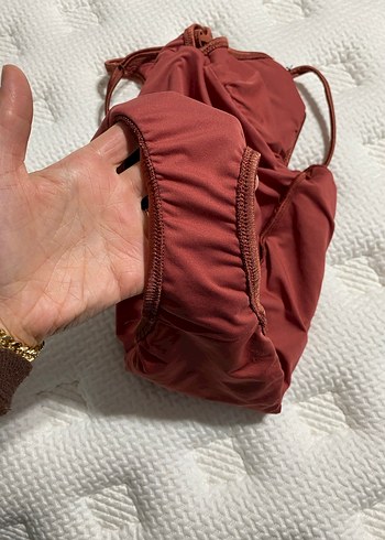 Parlak Kahverengi İnce Askılı Kadın Mayo - Görsel 5