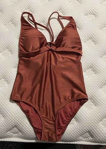 Parlak Kahverengi İnce Askılı Kadın Mayo - Görsel 2