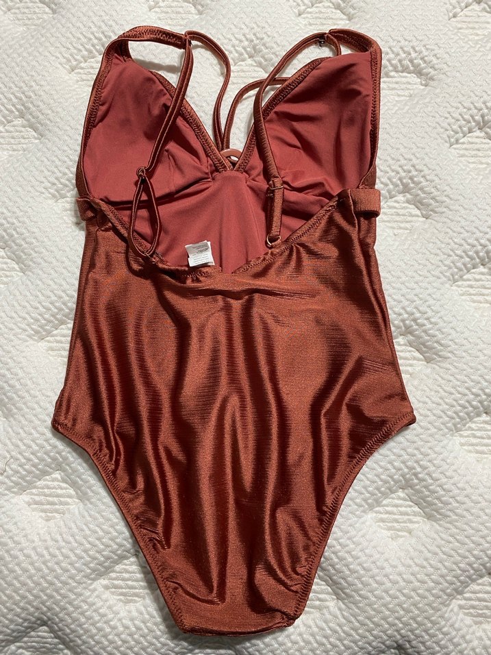 Parlak Kahverengi İnce Askılı Kadın Mayo - Görsel 3