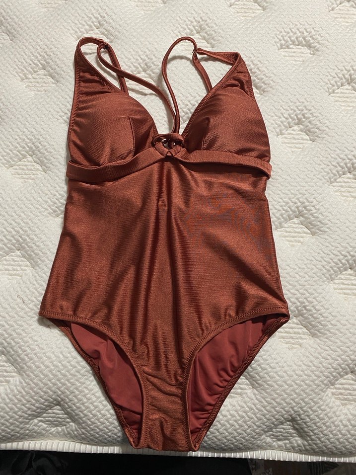 Parlak Kahverengi İnce Askılı Kadın Mayo - Görsel 2