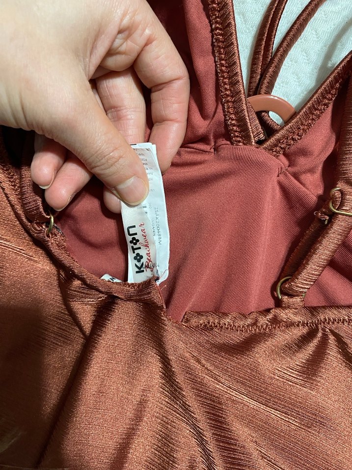 Parlak Kahverengi İnce Askılı Kadın Mayo - Görsel 4