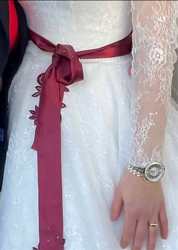 Dantel Kollu Straplez Midi Gelinlik - Görsel 3