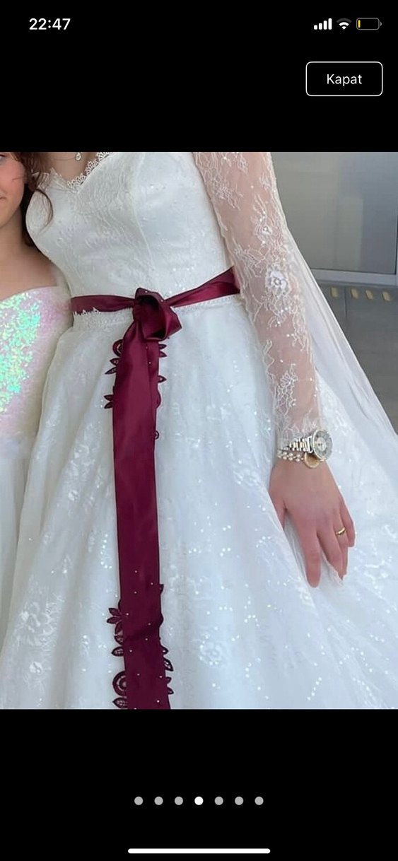 Dantel Kollu Straplez Midi Gelinlik - Görsel 4