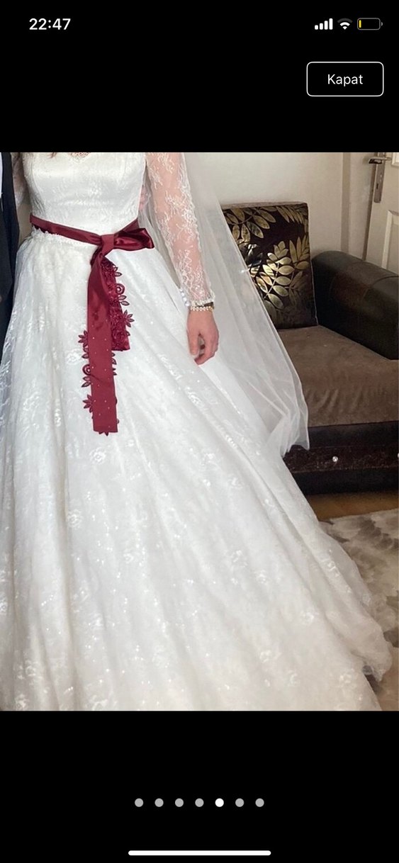 Dantel Kollu Straplez Midi Gelinlik - Görsel 5