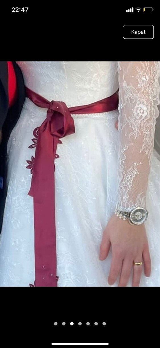 Dantel Kollu Straplez Midi Gelinlik - Görsel 3