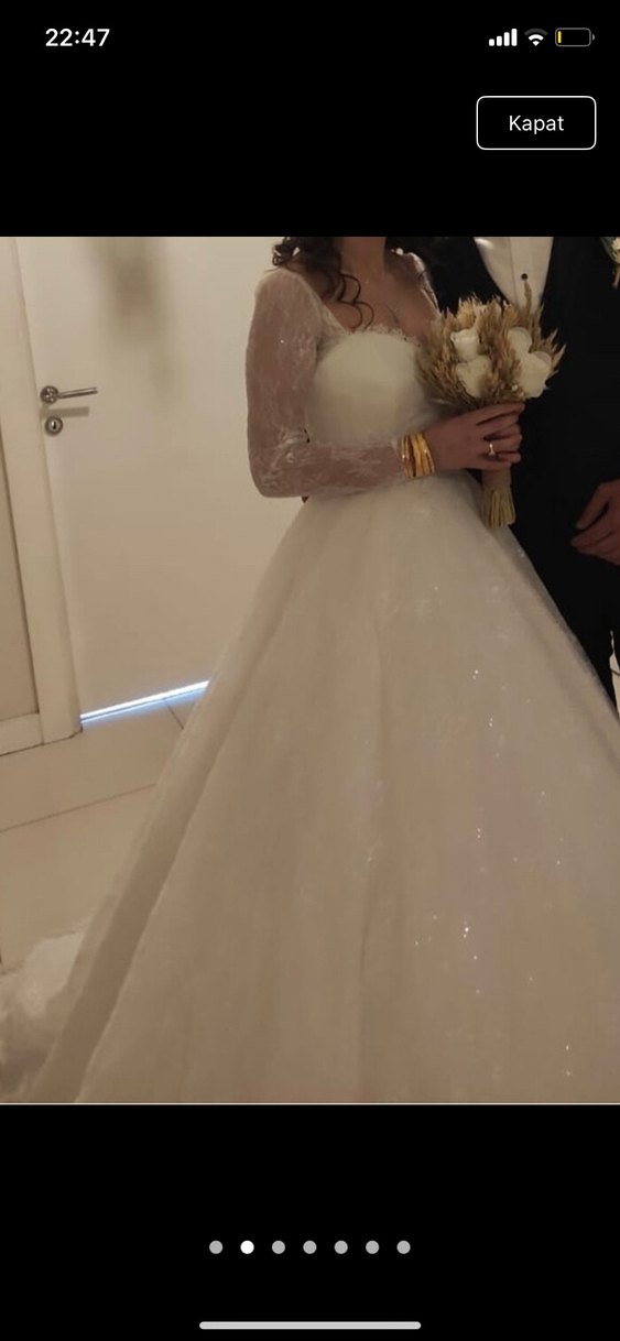 Dantel Kollu Straplez Midi Gelinlik - Görsel 2