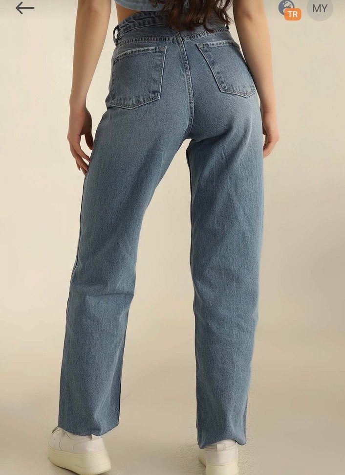 Mavi Yırtık Detaylı Bol Kesim Jean - Görsel 4
