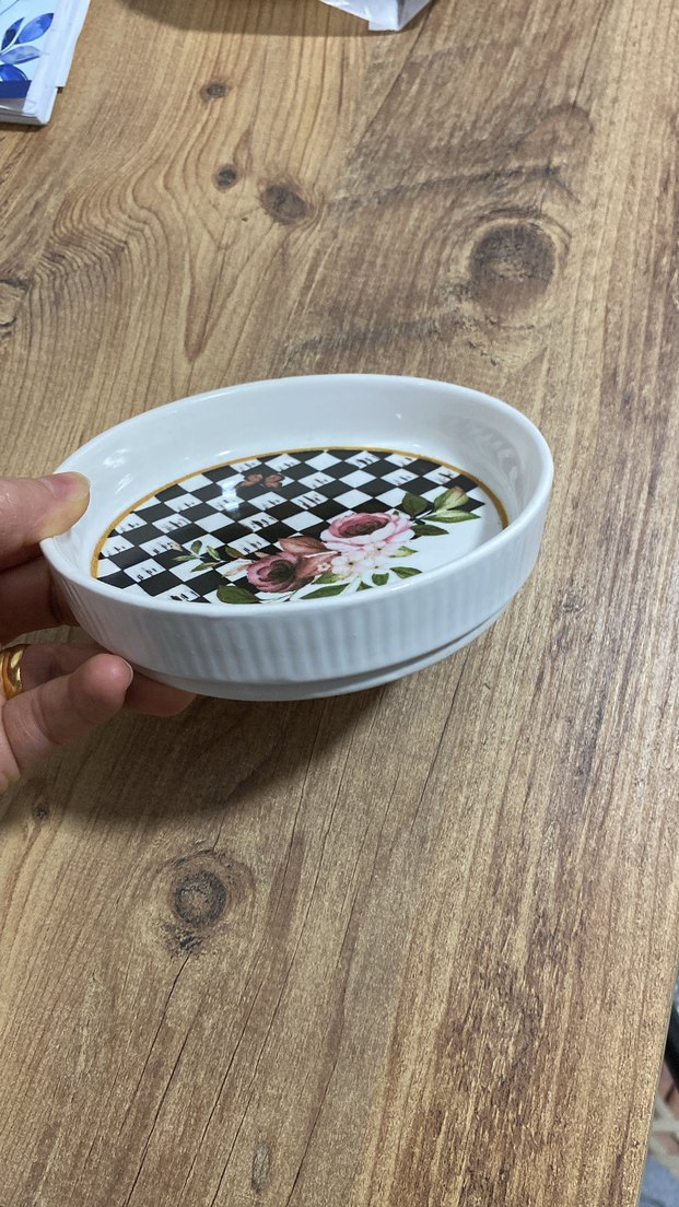 Çiçek Desenli Beyaz Seramik Tabak - Görsel 2