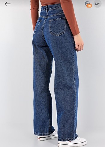 Düğmeli Loose Fit Mavi Kadın Kot Pantolon - Görsel 3