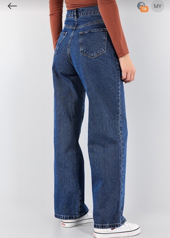 Düğmeli Loose Fit Mavi Kadın Kot Pantolon - Görsel 3