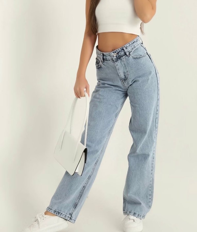 Kadın Mavi Bol Kesim Midi Kot Pantolon - Görsel 2