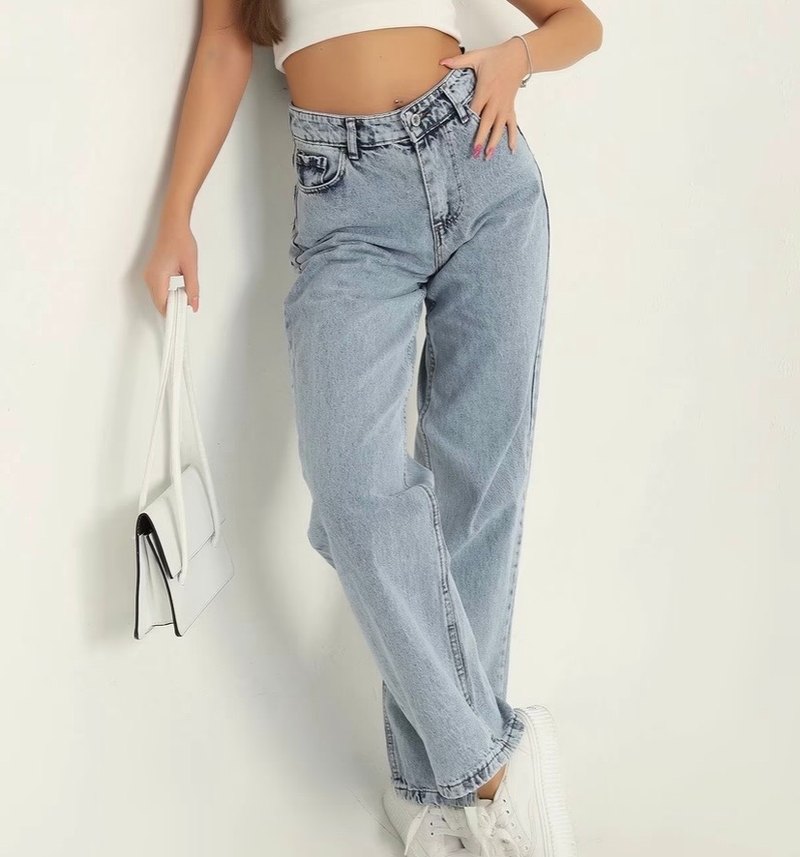 Kadın Mavi Bol Kesim Midi Kot Pantolon - Görsel 3