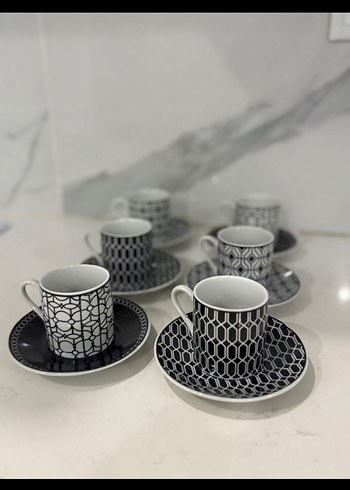 Desenli Siyah Gri Kahve Fincan Seti - Görsel 5