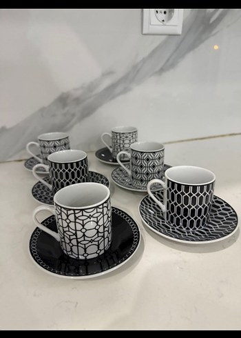 Desenli Siyah Gri Kahve Fincan Seti - Görsel 6