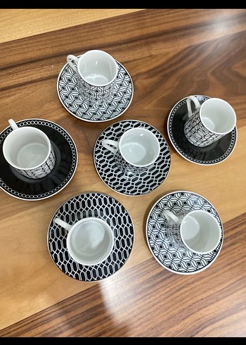 Desenli Siyah Gri Kahve Fincan Seti - Görsel 3