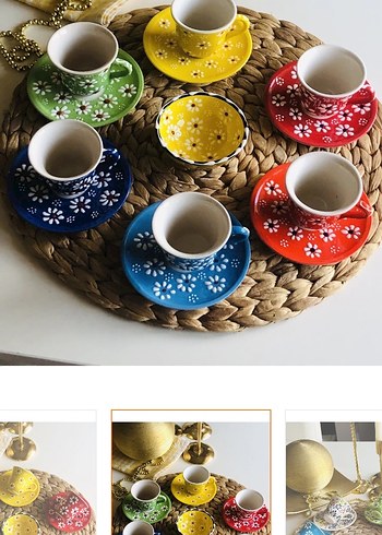 Çiçek Desenli Renkli Seramik Fincan Takımı - Görsel 2