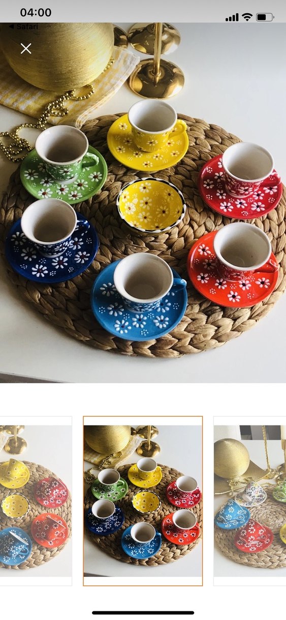 Çiçek Desenli Renkli Seramik Fincan Takımı - Görsel 2