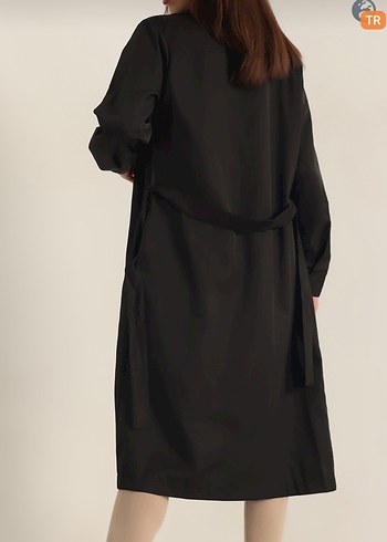 Siyah Uzun Kadın Trençkot - Görsel 4