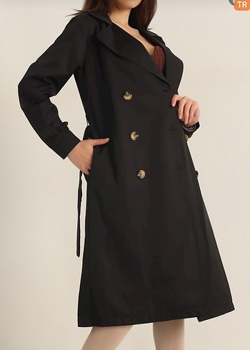 Siyah Uzun Kadın Trençkot - Görsel 2