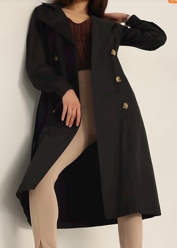 Siyah Uzun Kadın Trençkot - Görsel 3