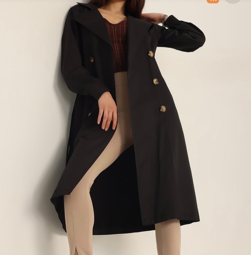 Siyah Uzun Kadın Trençkot - Görsel 3