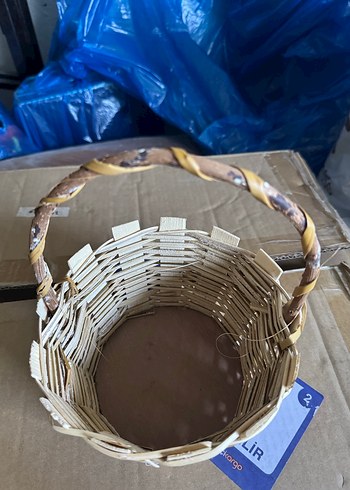 Bej Hasır Sepet Kulplu - Görsel 2