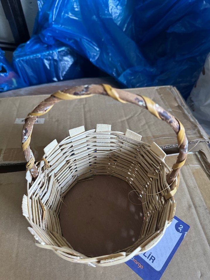 Bej Hasır Sepet Kulplu - Görsel 2