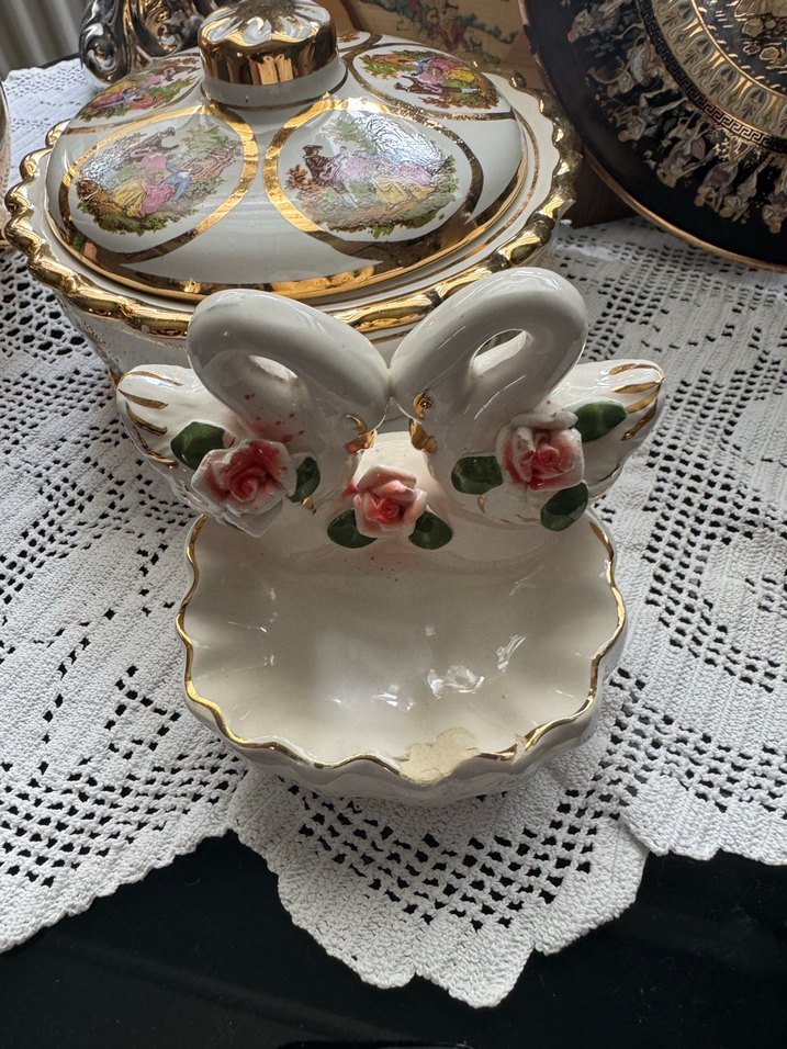 Porselen Kuğu Figürlü Dekoratif Kase - Görsel 2