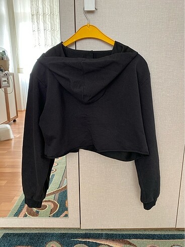 36 Beden siyah Renk Crop ön detaylı siyah sweat