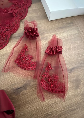  Beden bordo Renk Bordo Dantel Bohem Vintage Gelin Aksesuarı